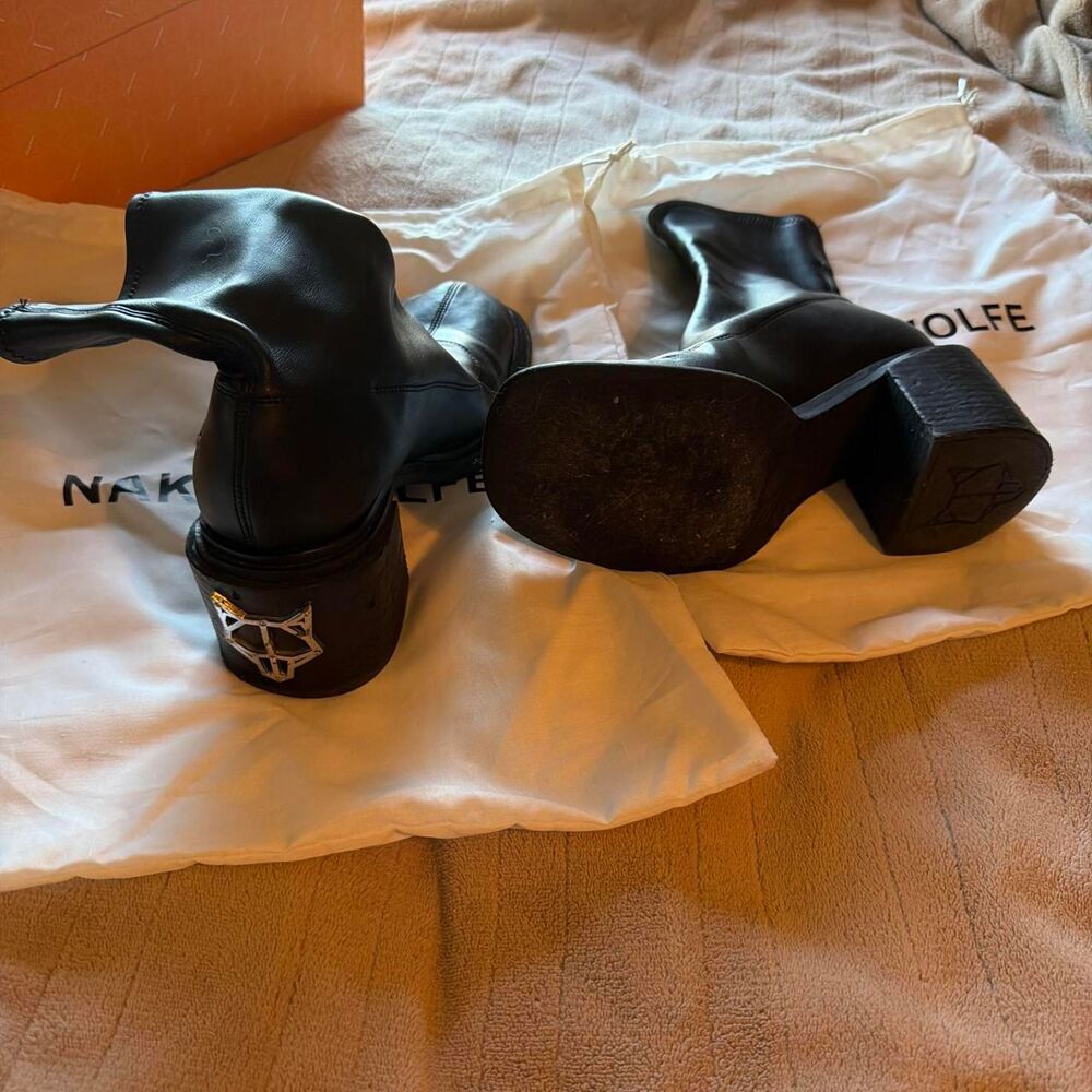 Naked Wolfe Night Black Ankle Boots PU Leather Stretch Size UK 7 US 10